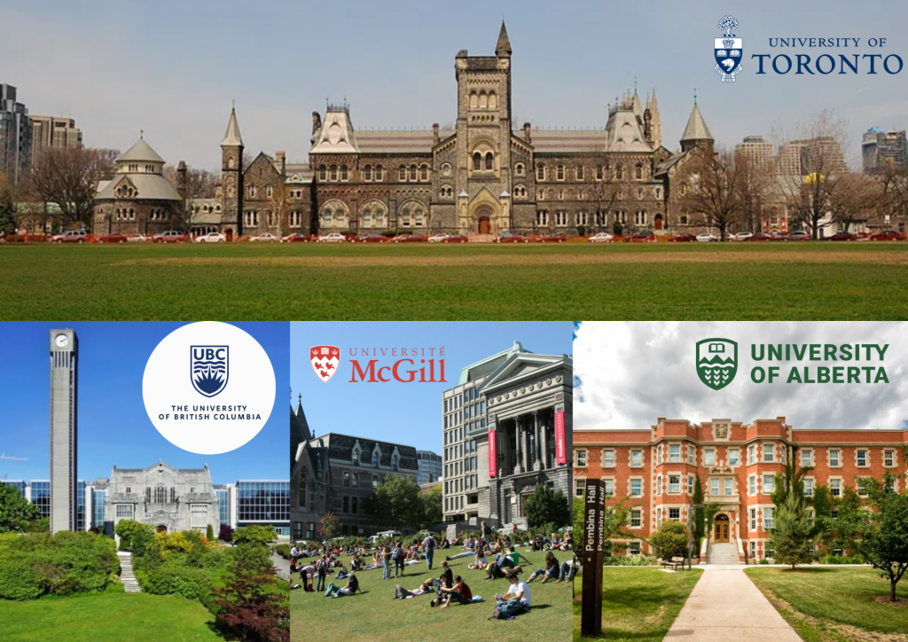 As quatro melhores universidades canadenses: University of Toronto, McGill, UBC e University of Alberta!