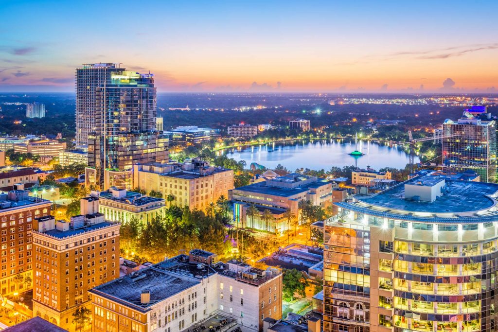 Vista aérea da cidade de Orlando, na Flórida